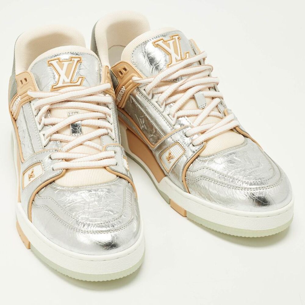 Louis Vuitton Lv Trainer Size 42 Silver/orange Monogram Leather Low Top Sneakers - Picture 4 of 7